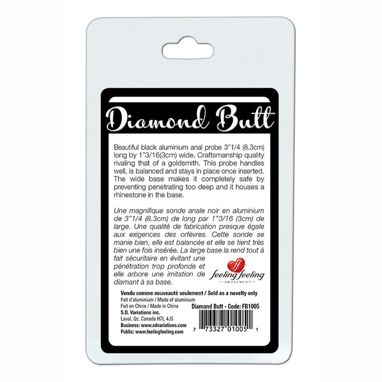 DIAMOND BUTT PLUG ALUMINIUM  83MM X 30MM BLACK