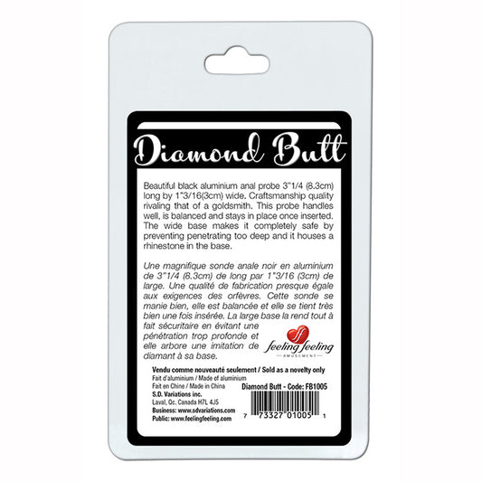 DIAMOND BUTT PLUG ALUMINIUM  83MM X 30MM BLACK