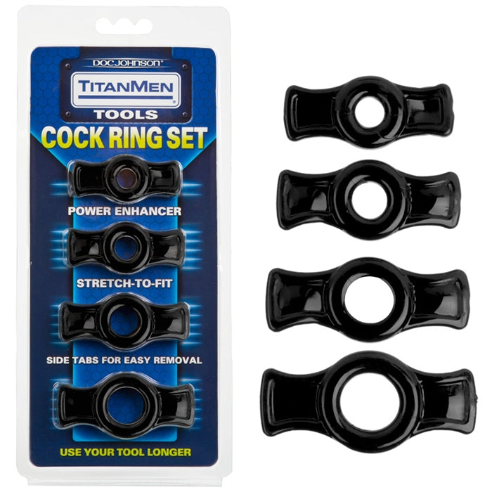 TITANMEN TOOLS COCK RING SET BLACK