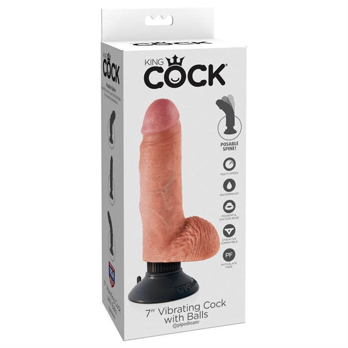 KING COCK - 7" VIBRATING COCK WITH BALLS FLESH