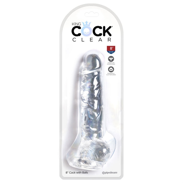 King Cock Clear 8" With Balls - Purple