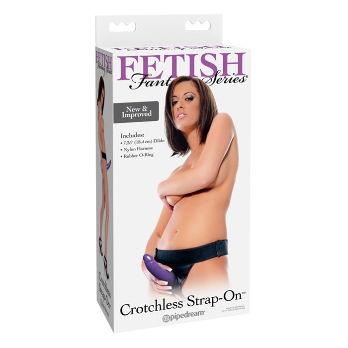 LEATHER CROTCHLESS STRAP ON W/DILDO
