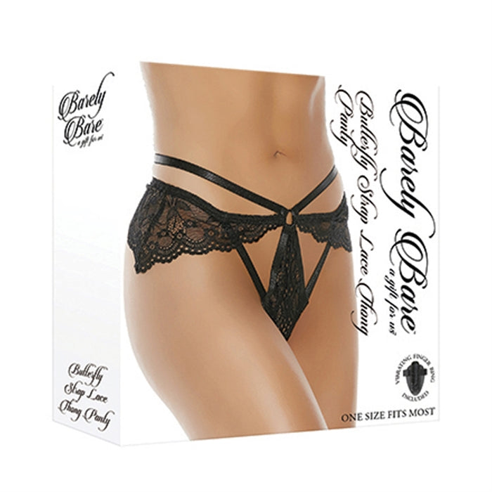 BUTTERFLY STRAP LACE THONG PANTY, BLACK