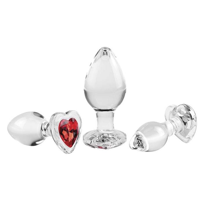 Red Heart Gem Glass Plug Set