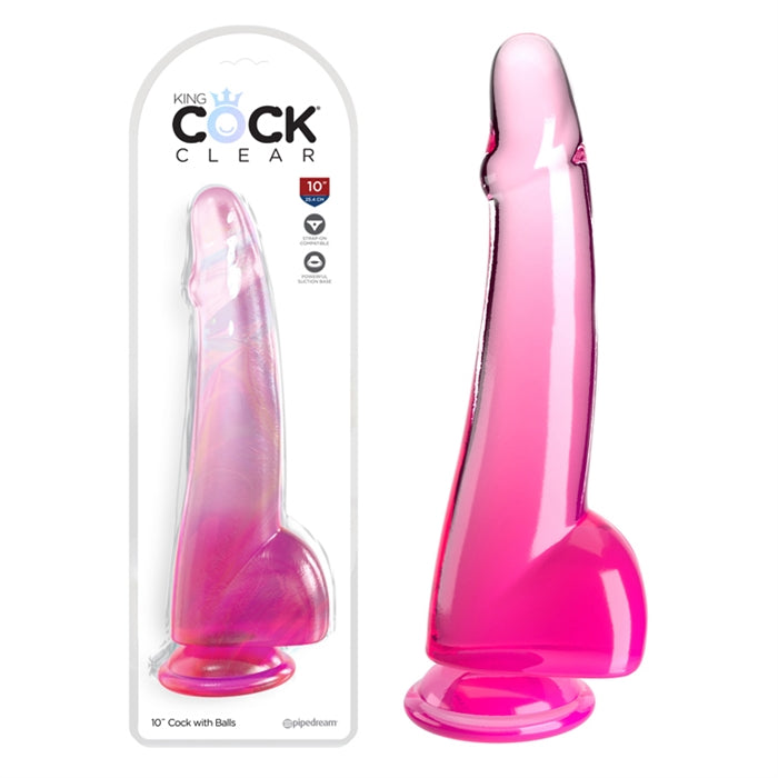 King Cock Clear10" With Balls - Pink