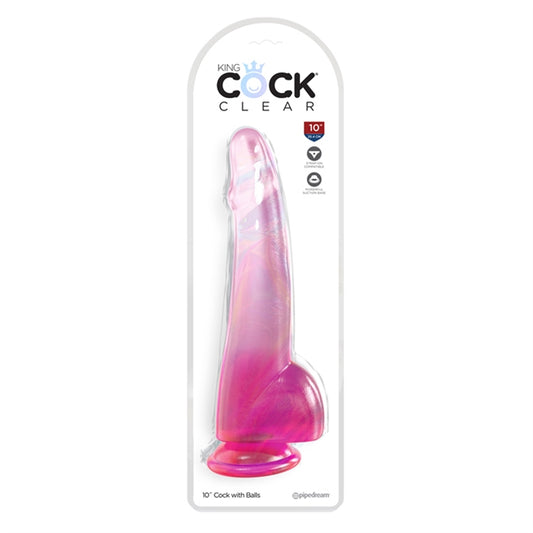 King Cock Clear10" With Balls - Pink