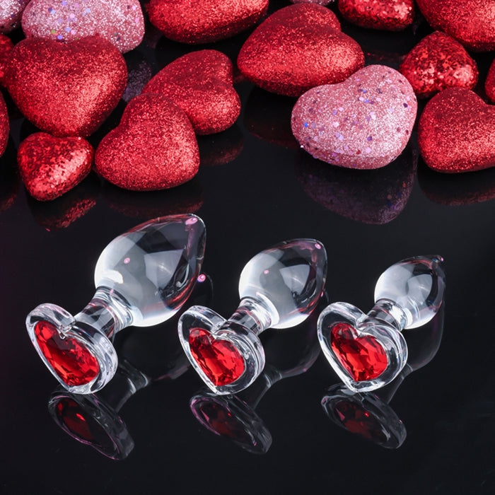 Red Heart Gem Glass Plug Set