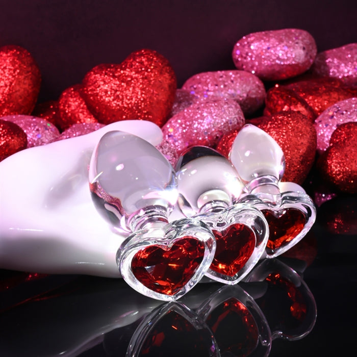 Red Heart Gem Glass Plug Set