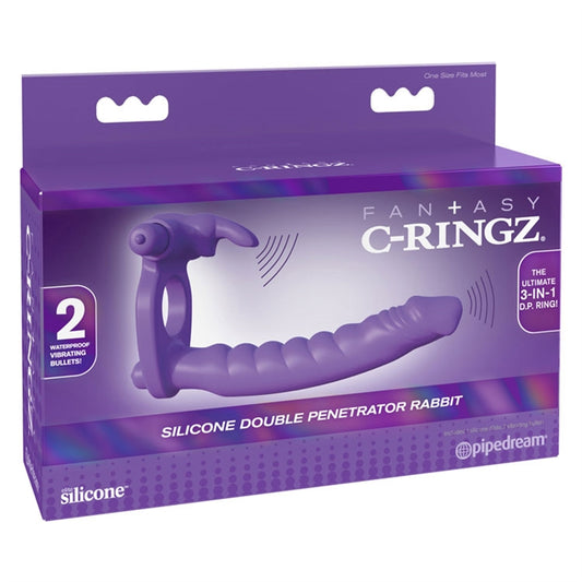 C-RINGZ SILICONE DOUBLE PENETRATOR RABBIT PURPLE