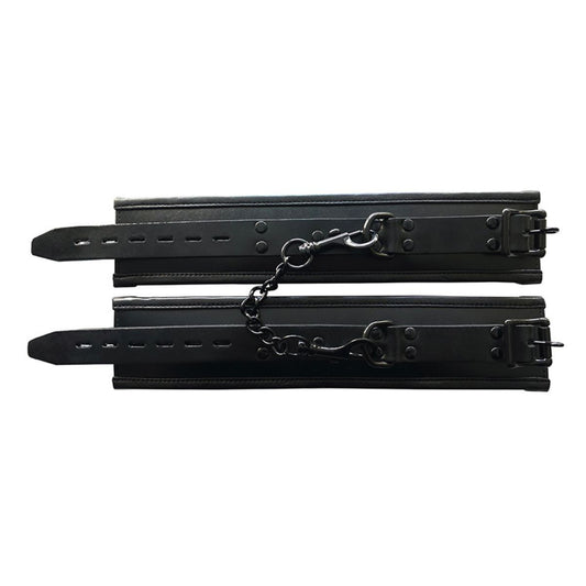 Rouge - Menottes rembourrées en cuir - Noir/Noir