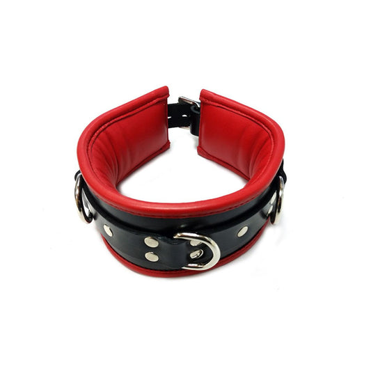 Rouge - Collier en cuir rembourré - Noir/Rouge