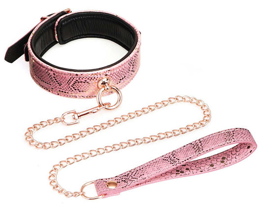 Spartacus - Collier et laisse avec doublure en cuir - Rose serpent
