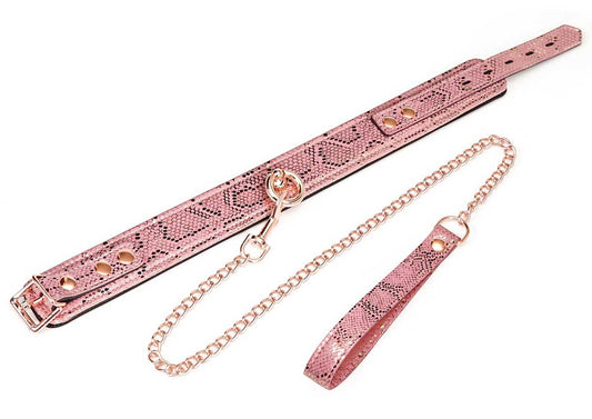 Spartacus - Collier et laisse avec doublure en cuir - Rose serpent