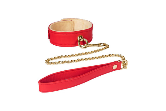 Spartacus - Collier avec doublure en peluche et laisse en métal - Rouge