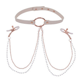 S&M - Peaches 'N Creame Collar with Nipple Clamps